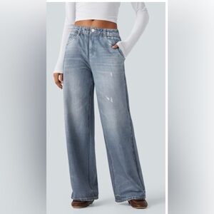 HALARA Mid Rise Denim Print Wide Leg Sweatpants Jeans With Pockets Size XS